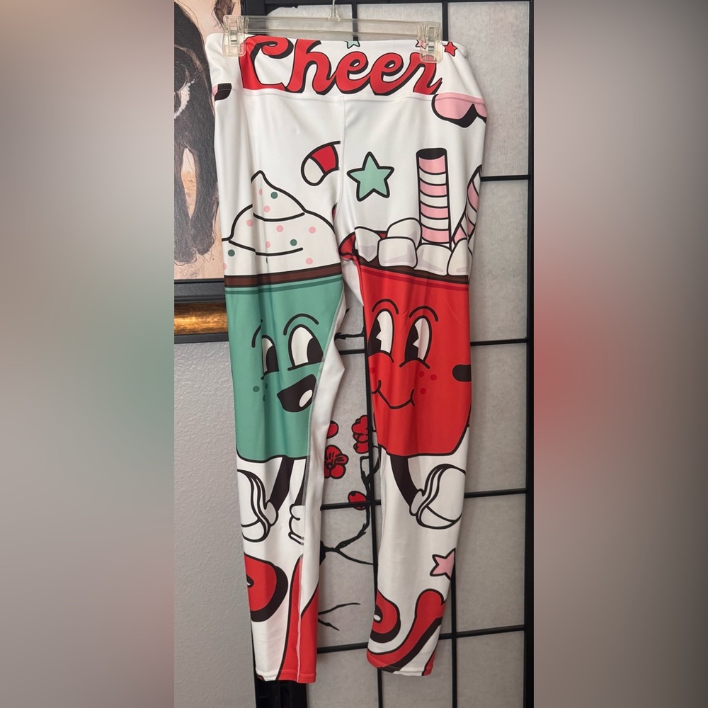 Christmas 1XL Leggings Cheerful Coffee Coco Cartoon Print Womens Leggings